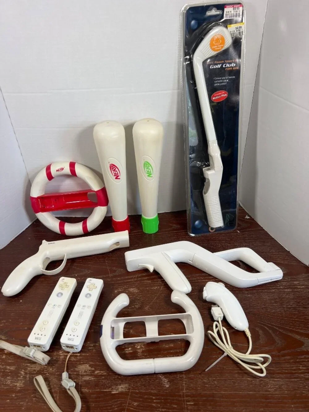 Wii Sports Accessories Lot With Nerf Bat Steering Wheel Guns Golf Club & Control